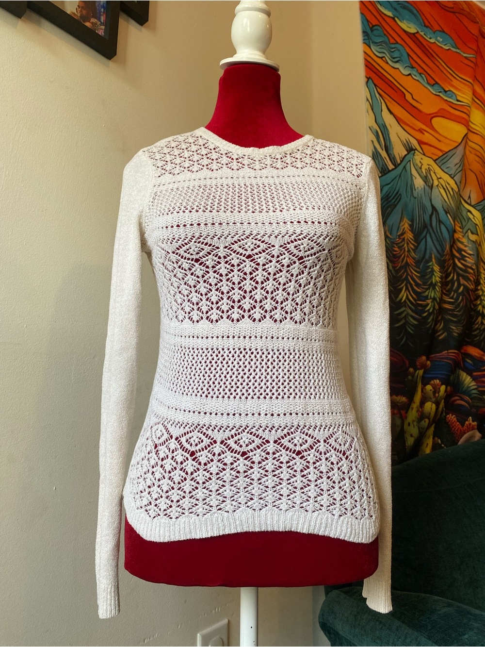 Ralph Lauren Cream Open-Knit Crewneck Sweater